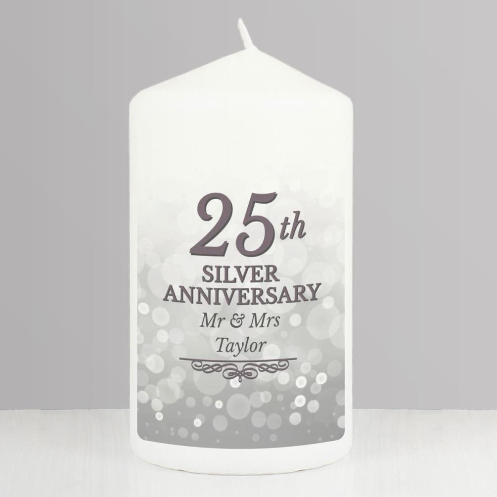 Personalised 25th Silver Anniversary Pillar Candle Extra Image 3